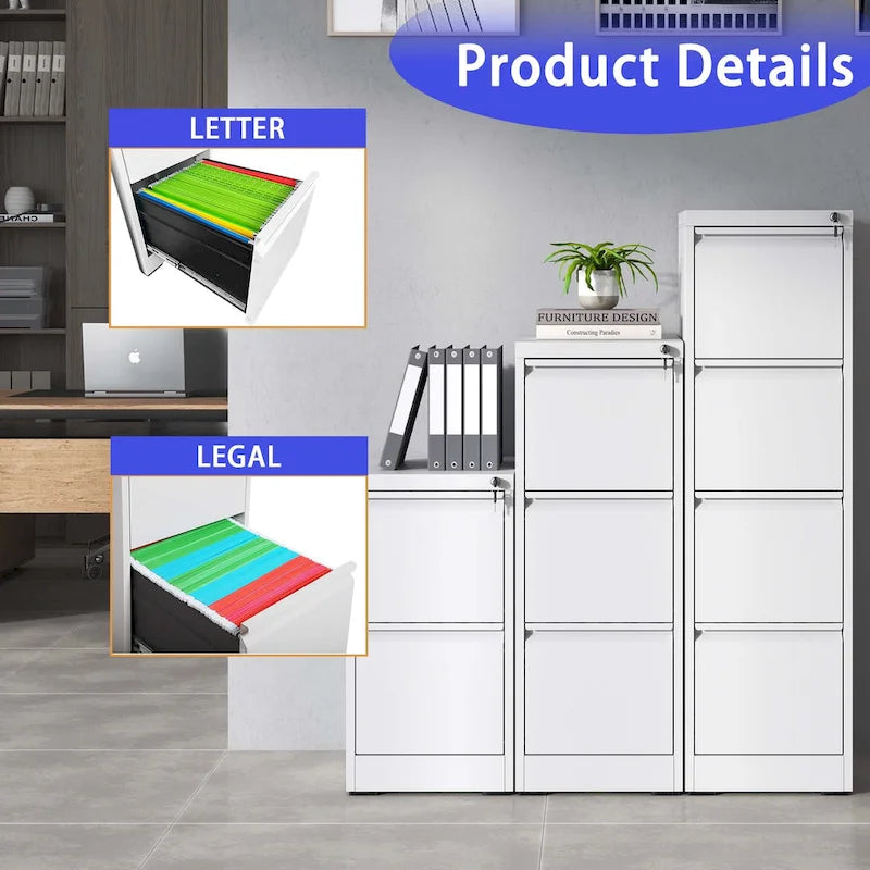 Archivador vertical metálico de 5 cajones con cerradura, archivador vertical de acero para oficina en casa para tamaño A4/legal/carta