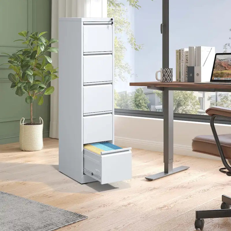 Archivador vertical metálico de 5 cajones con cerradura, archivador vertical de acero para oficina en casa para tamaño A4/legal/carta