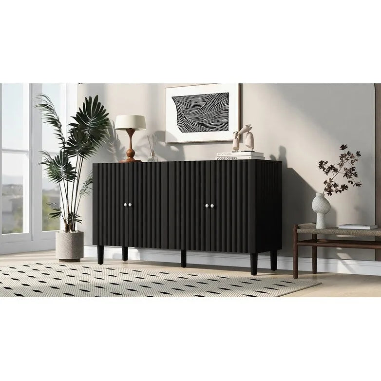 Aparador elegante de cuatro puertas con patrón de ondas
