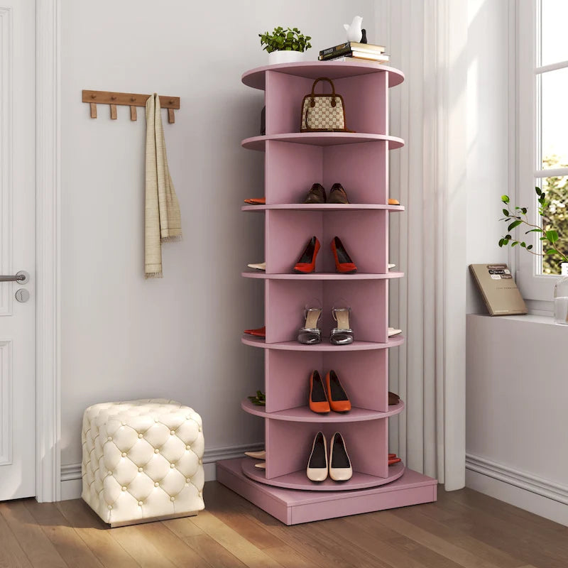 Zapatero giratorio rosa 360 de 6 capas