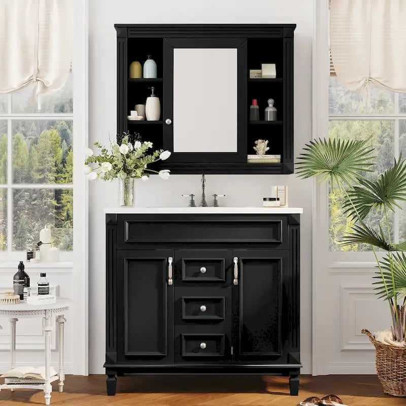 Mueble de baño de 36" con lavabo, gabinete de almacenamiento moderno para baño con 2 puertas de cierre suave, 2 cajones y un solo lavabo