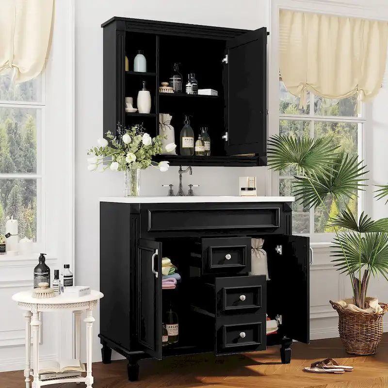 Mueble de baño de 36" con lavabo, gabinete de almacenamiento moderno para baño con 2 puertas de cierre suave, 2 cajones y un solo lavabo