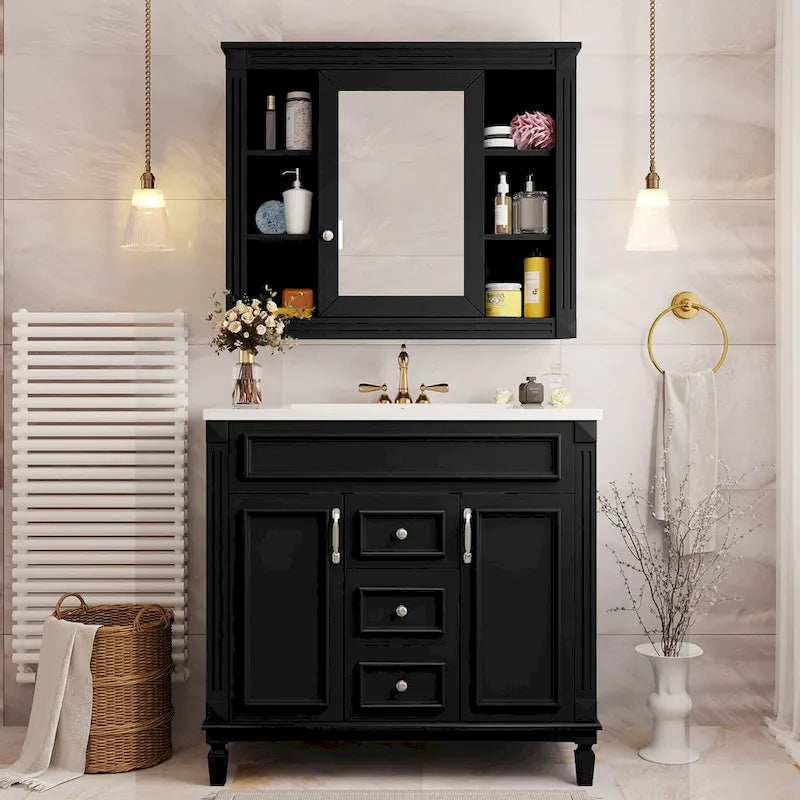 Mueble de baño de 36" con lavabo, gabinete de almacenamiento moderno para baño con 2 puertas de cierre suave, 2 cajones y un solo lavabo