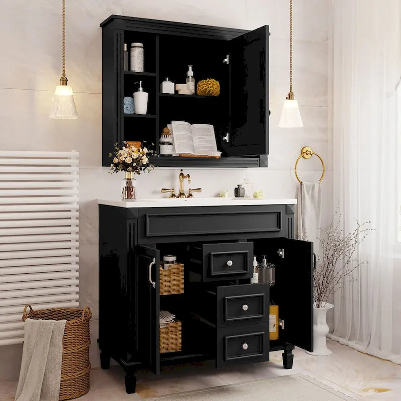 Mueble de baño de 36" con lavabo, gabinete de almacenamiento moderno para baño con 2 puertas de cierre suave, 2 cajones y un solo lavabo