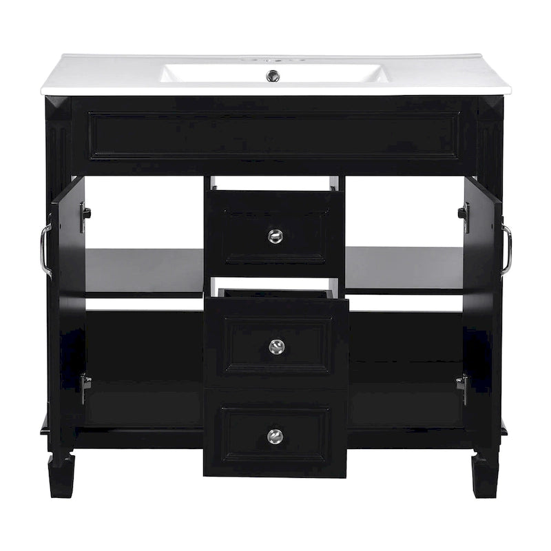 Mueble de baño de 36" con lavabo, gabinete de almacenamiento moderno para baño con 2 puertas de cierre suave, 2 cajones y un solo lavabo