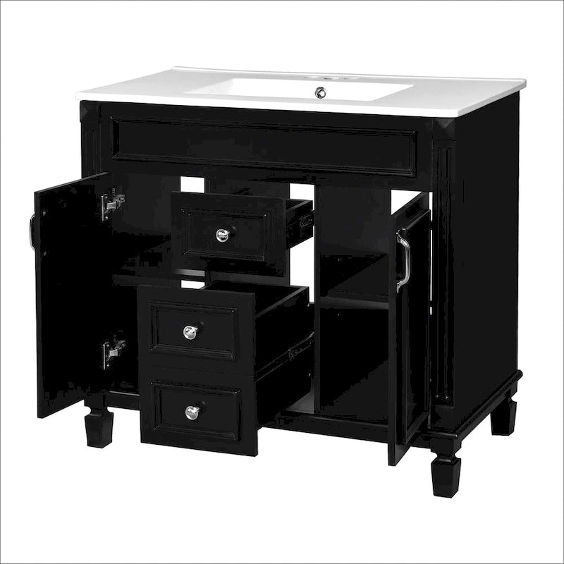 Mueble de baño de 36" con lavabo, gabinete de almacenamiento moderno para baño con 2 puertas de cierre suave, 2 cajones y un solo lavabo