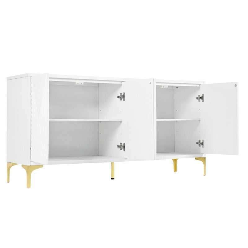 Aparador de 4 puertas con paneles tallados y estantes ajustables