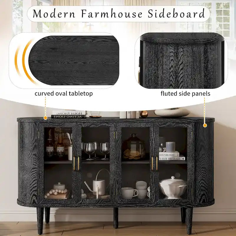 Aparador rústico, mueble buffet de madera, mueble de barra de café, vitrina con puertas de vidrio y estantes ajustables