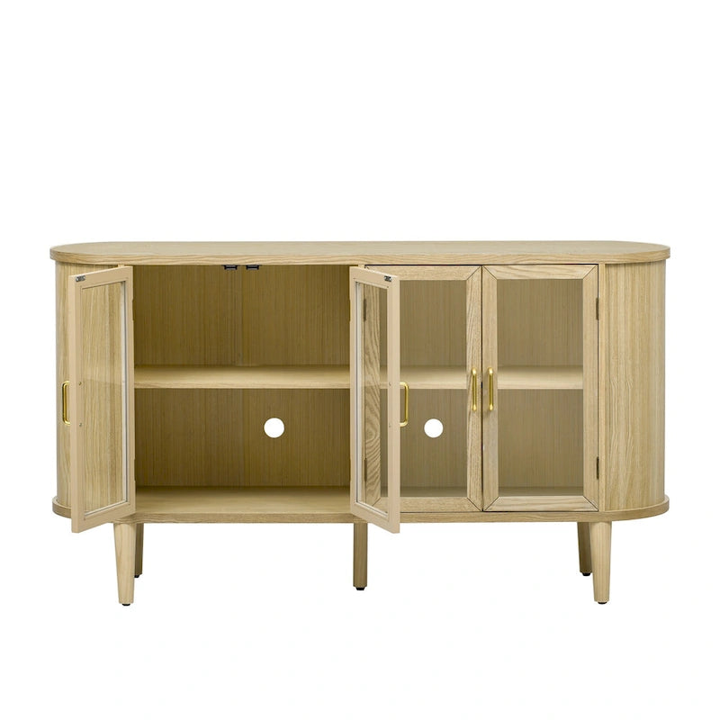 Aparador rústico, mueble buffet de madera, mueble de barra de café, vitrina con puertas de vidrio y estantes ajustables