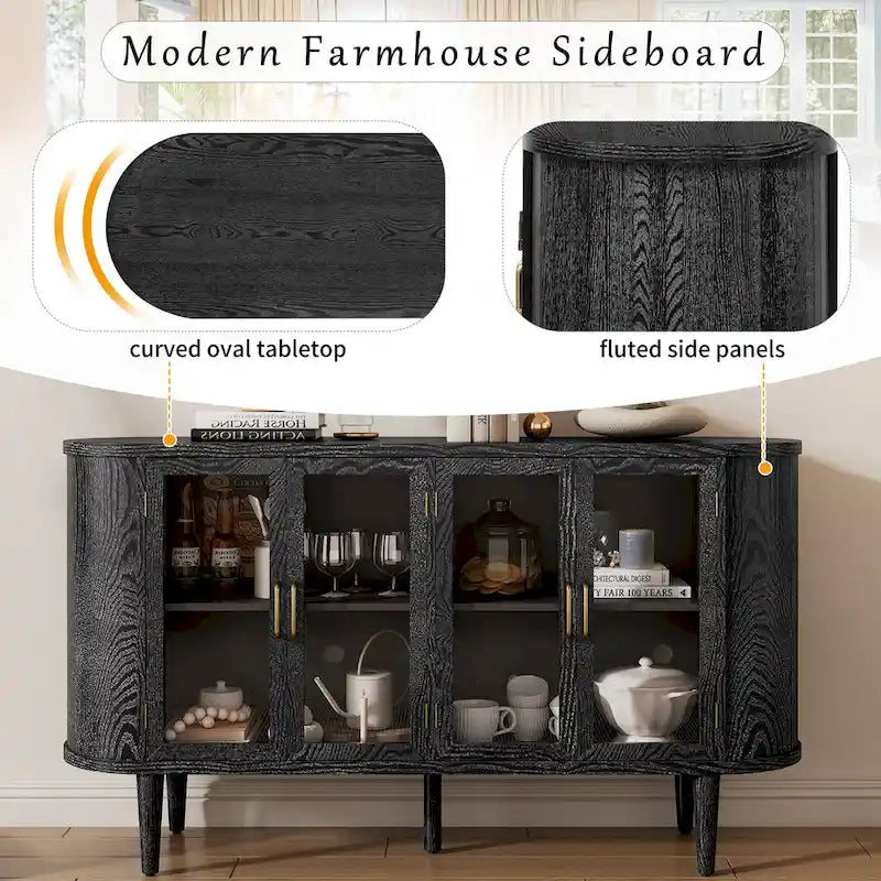 Aparador rústico, mueble buffet de madera, mueble de barra de café, vitrina con puertas de vidrio y estantes ajustables