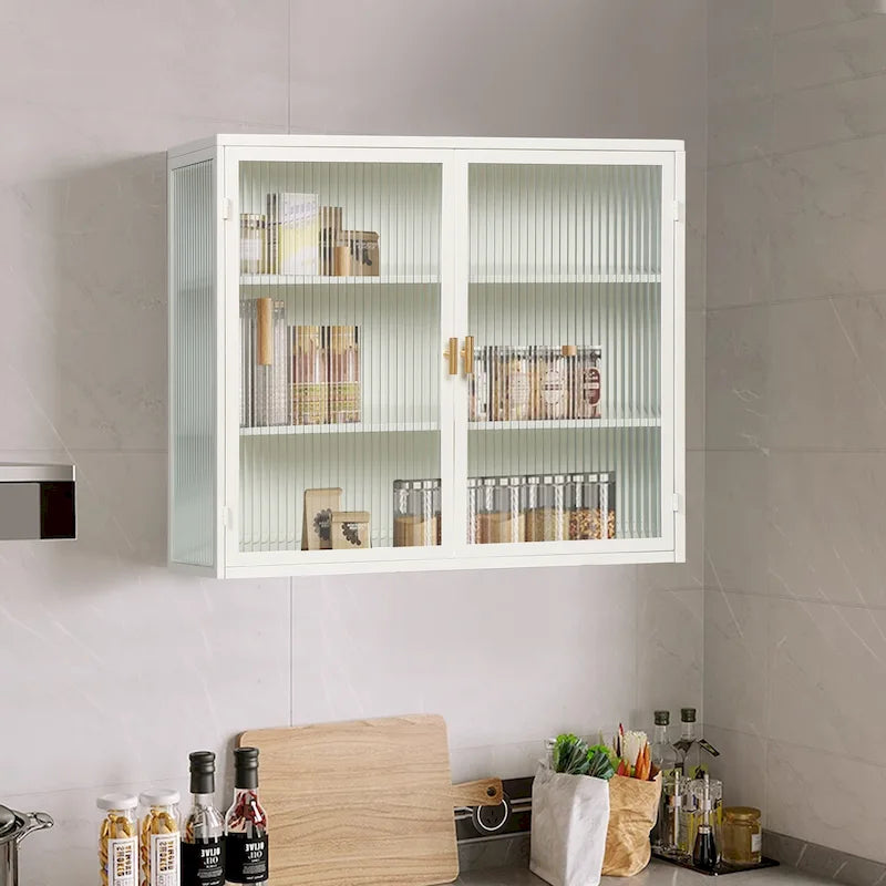 Mueble de pared moderno con puertas de vidrio y estantes de almacenamiento