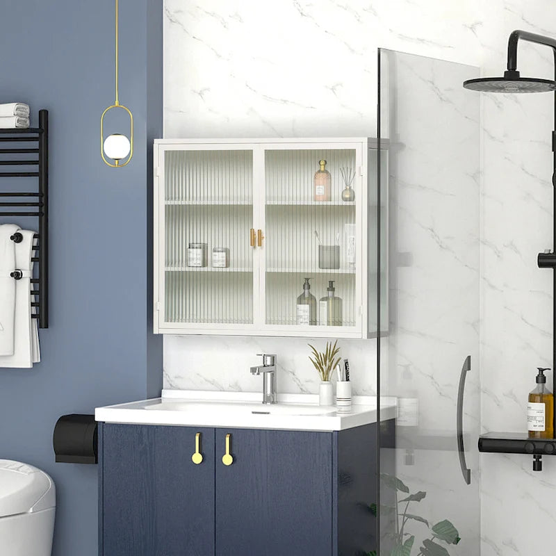 Mueble de pared moderno con puertas de vidrio y estantes de almacenamiento