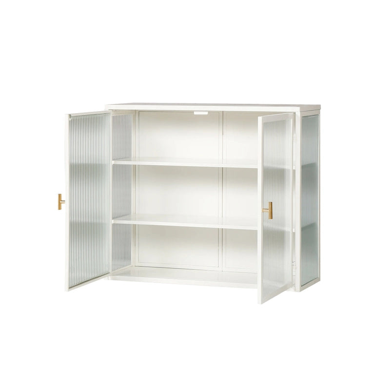Mueble de pared moderno con puertas de vidrio y estantes de almacenamiento