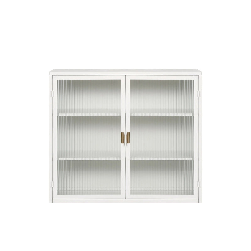 Mueble de pared moderno con puertas de vidrio y estantes de almacenamiento