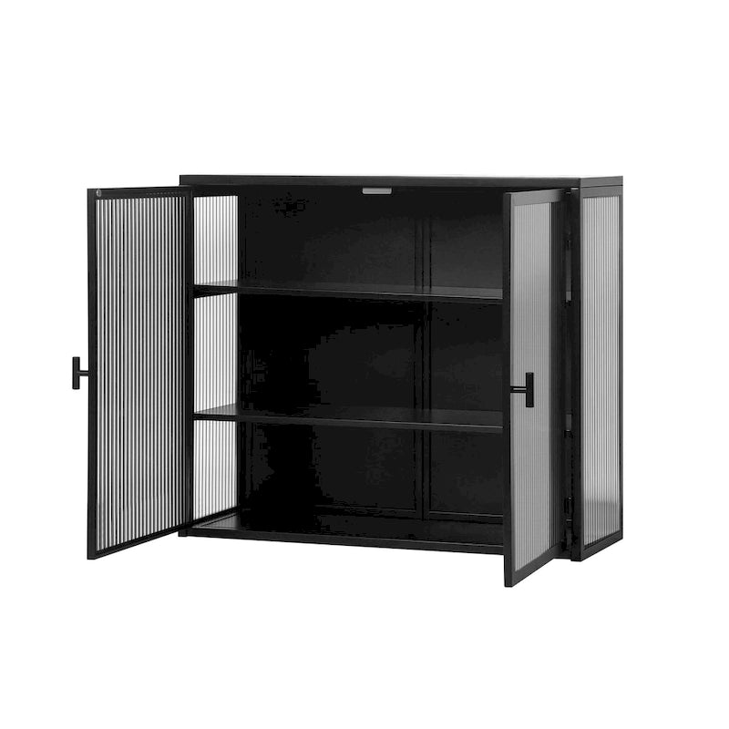 Mueble de pared moderno con puertas de vidrio y estantes de almacenamiento