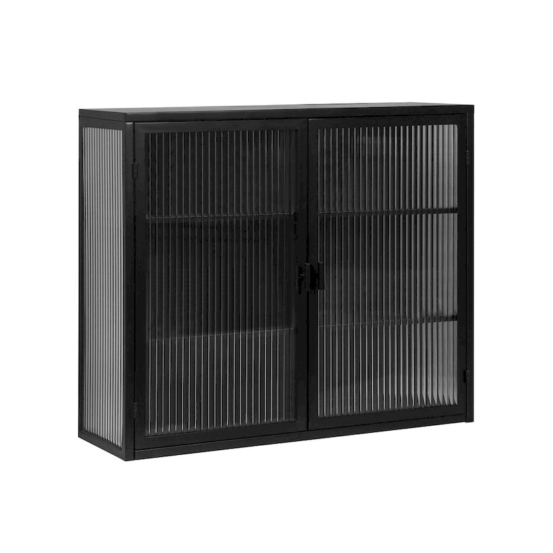 Mueble de pared moderno con puertas de vidrio y estantes de almacenamiento