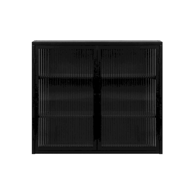 Mueble de pared moderno con puertas de vidrio y estantes de almacenamiento