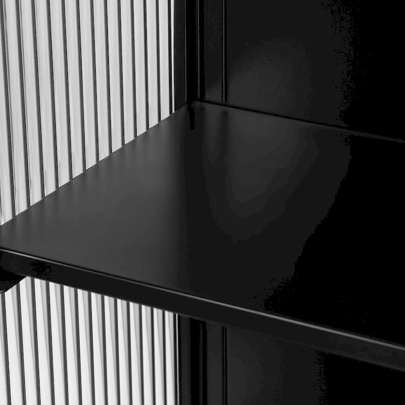 Mueble de pared moderno con puertas de vidrio y estantes de almacenamiento