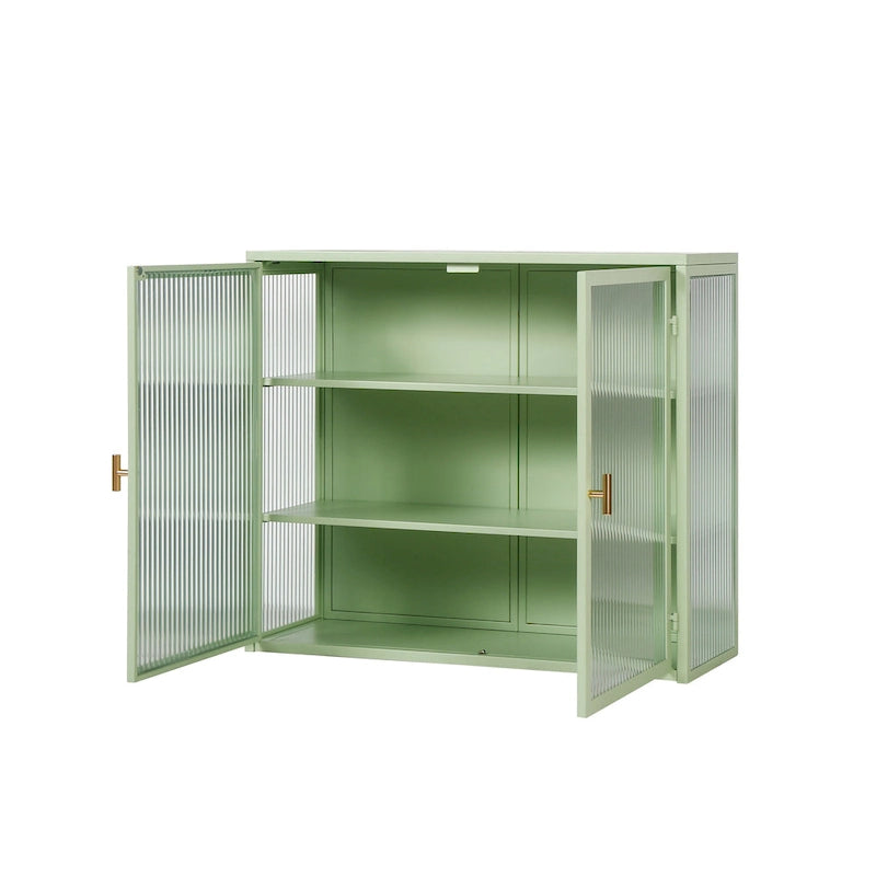Mueble de pared moderno con puertas de vidrio y estantes de almacenamiento
