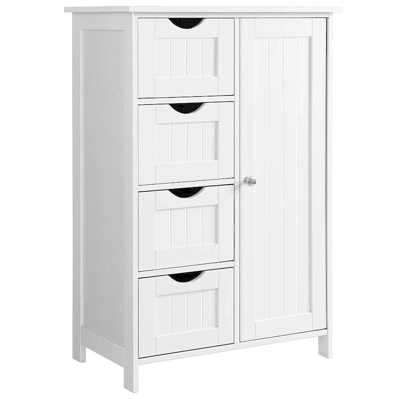 Armario de almacenamiento de baño blanco, armario de suelo con estante ajustable y cajones