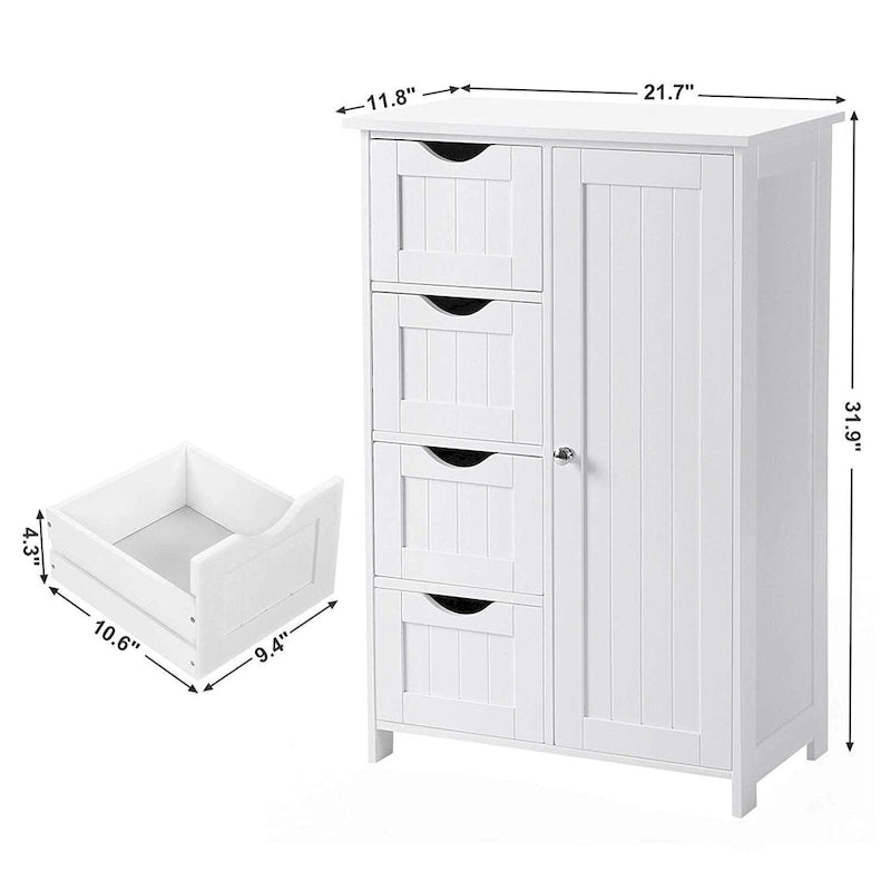 Armario de almacenamiento de baño blanco, armario de suelo con estante ajustable y cajones