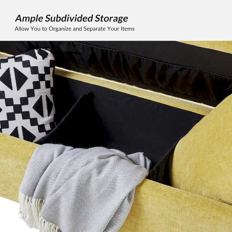 Banco de almacenamiento tapizado con tapa abatible, dos almohadas y apoyabrazos