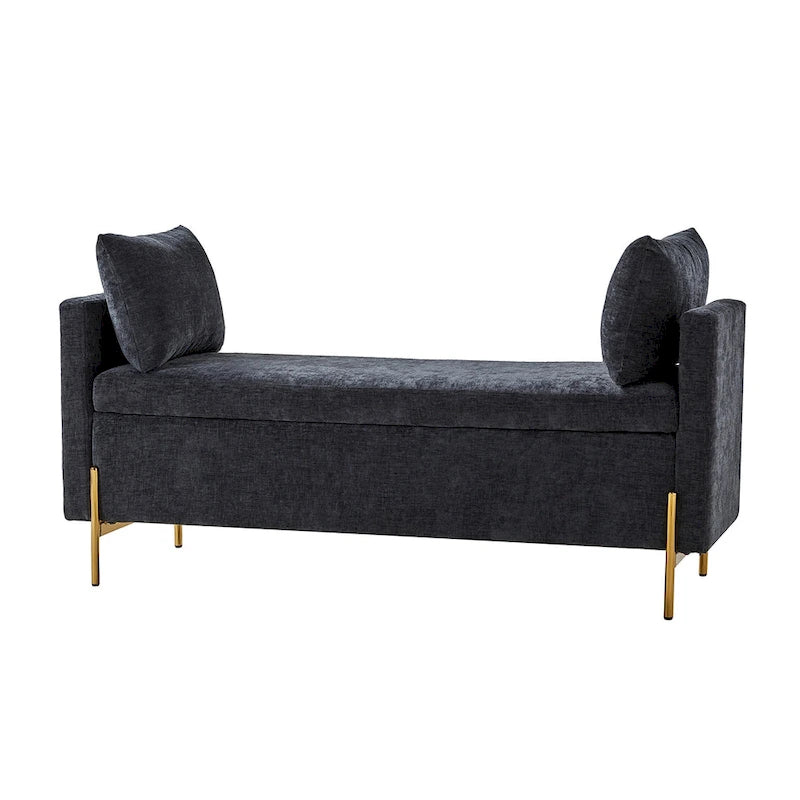 Banco de almacenamiento tapizado con tapa abatible, dos almohadas y apoyabrazos