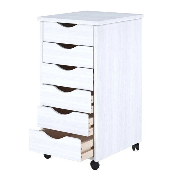 Adeptus Carro con Ruedas Original, Madera Maciza, Carro con Ruedas de 6 Cajones, Blanco