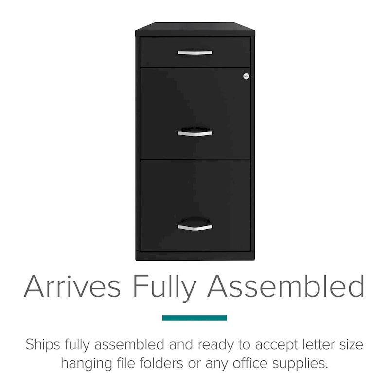 Archivador metálico de 3 cajones y 45,7 cm de profundidad para oficina en casa, color negro