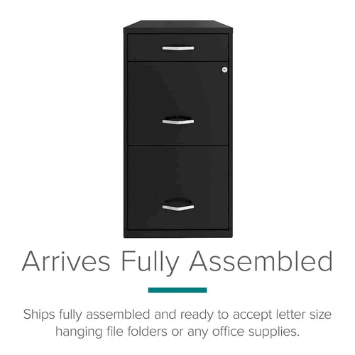 Archivador metálico de 3 cajones y 45,7 cm de profundidad para oficina en casa, color negro