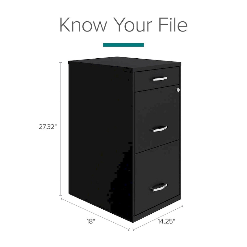 Archivador metálico de 3 cajones y 45,7 cm de profundidad para oficina en casa, color negro