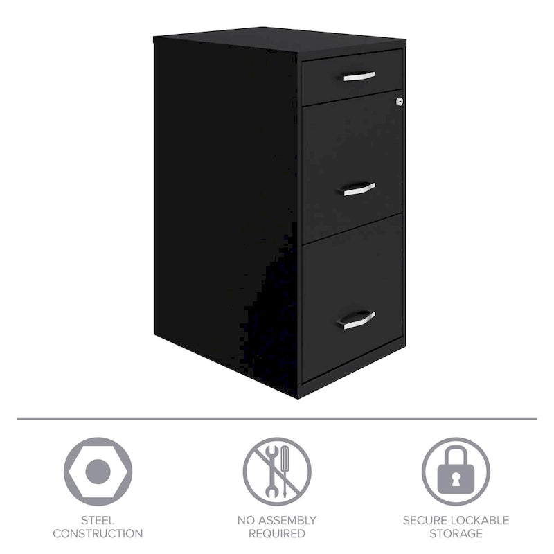 Archivador metálico de 3 cajones y 45,7 cm de profundidad para oficina en casa, color negro