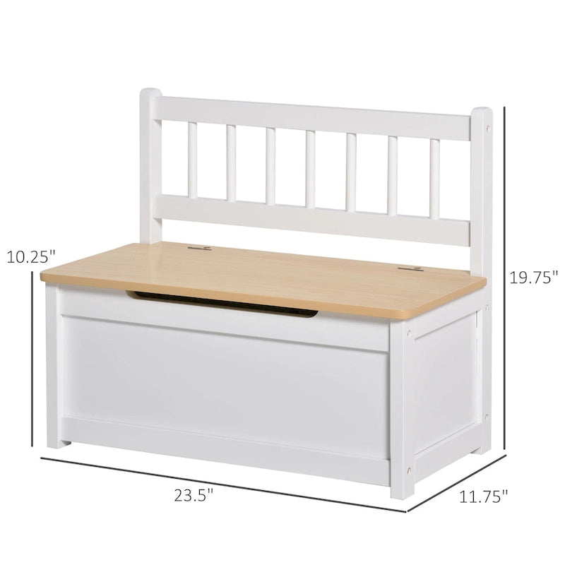 Baúl/Banco de Almacenamiento de Madera 2 en 1 para Niños con Tapa de Seguridad