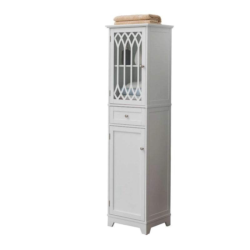 Mueble Alto de Almacenamiento para Baño - Torre de Lino, Blanco