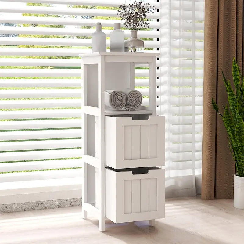 Mueble de baño de suelo con 2 cajones, estante organizador de almacenamiento