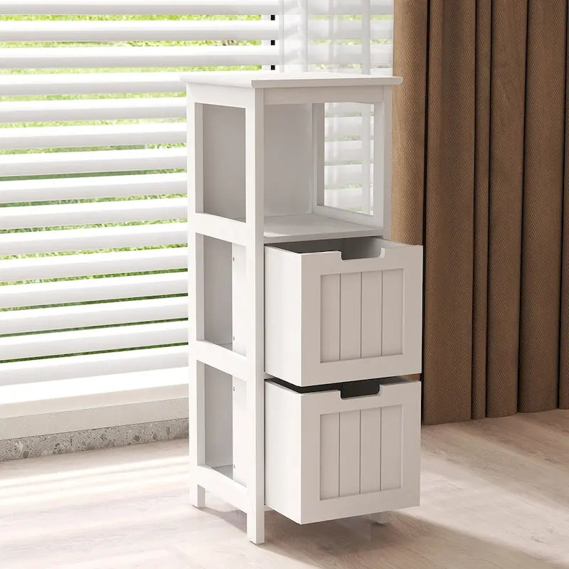 Mueble de baño de suelo con 2 cajones, estante organizador de almacenamiento