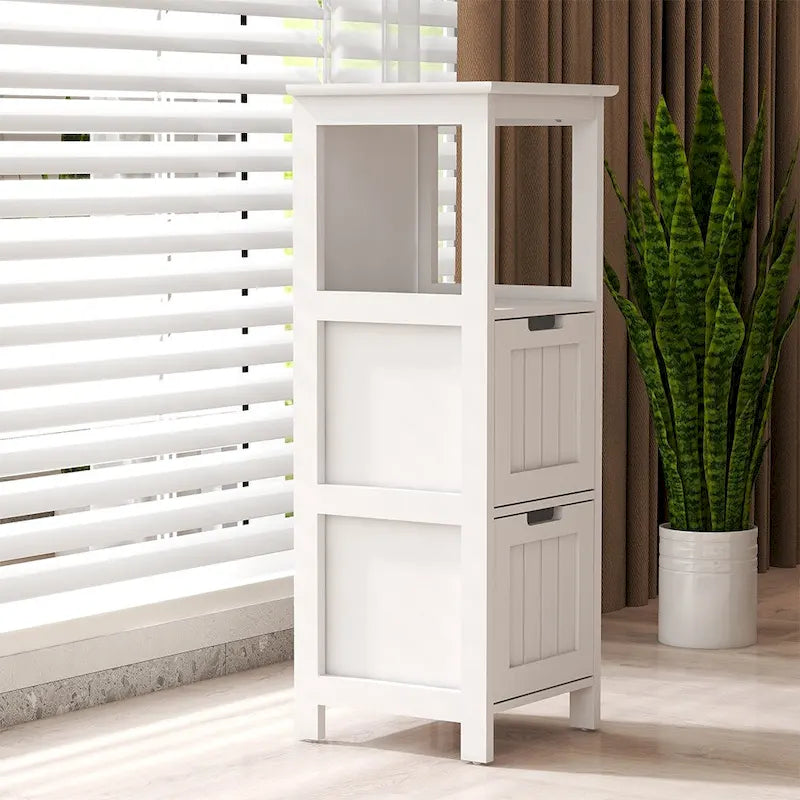 Mueble de baño de suelo con 2 cajones, estante organizador de almacenamiento