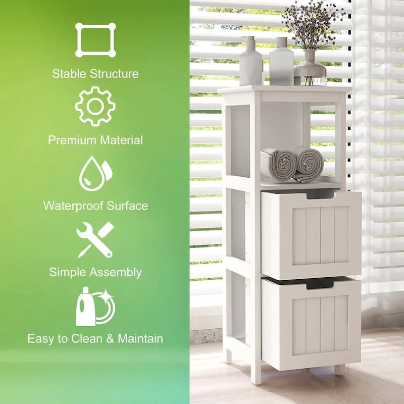 Mueble de baño de suelo con 2 cajones, estante organizador de almacenamiento