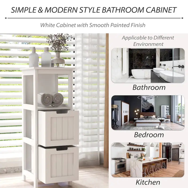 Mueble de baño de suelo con 2 cajones, estante organizador de almacenamiento