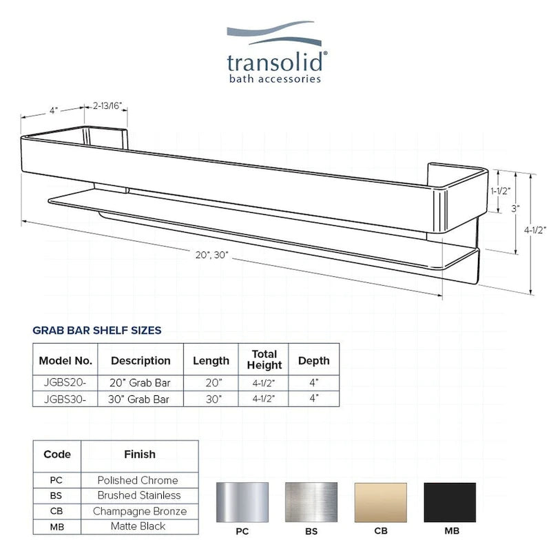 Barra de apoyo de 20 pulgadas para baño con estante de almacenamiento, 20x4x3 pulgadas