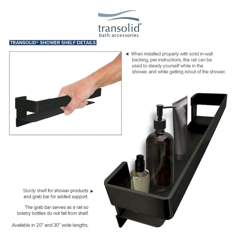 Barra de apoyo de 20 pulgadas para baño con estante de almacenamiento, 20x4x3 pulgadas