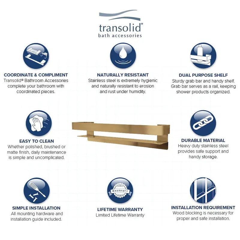 Barra de apoyo de 20 pulgadas para baño con estante de almacenamiento, 20x4x3 pulgadas
