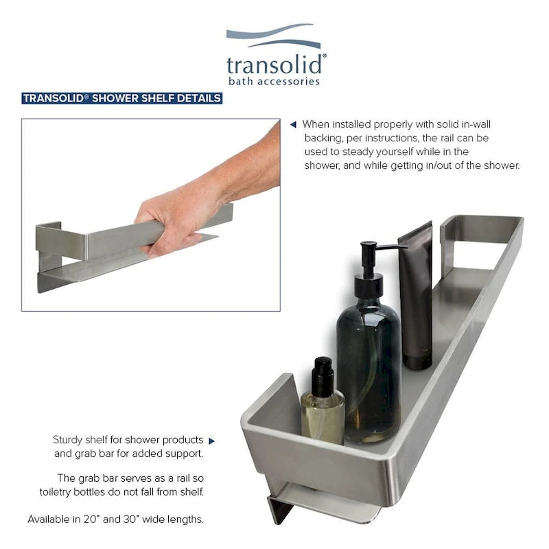 Barra de apoyo de 20 pulgadas para baño con estante de almacenamiento, 20x4x3 pulgadas