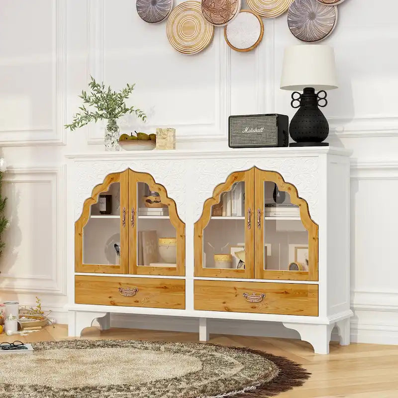 Mueble de almacenamiento de madera tallada para baño, aparador, vitrina de cristal acrílico