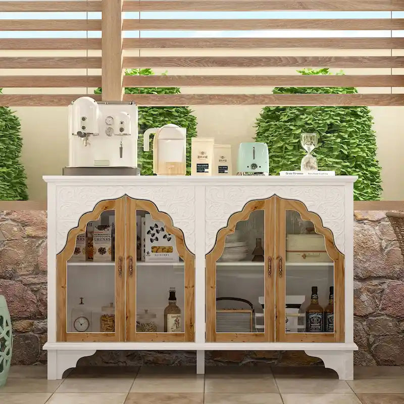 Mueble de almacenamiento de madera tallada para baño, aparador, vitrina de cristal acrílico