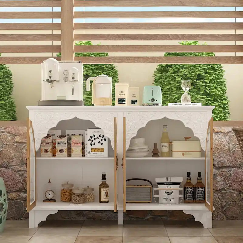 Mueble de almacenamiento de madera tallada para baño, aparador, vitrina de cristal acrílico