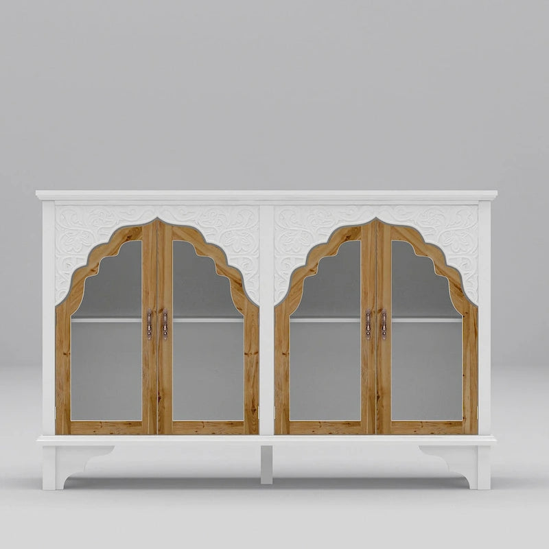 Mueble de almacenamiento de madera tallada para baño, aparador, vitrina de cristal acrílico