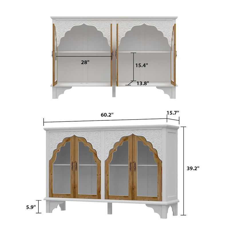 Mueble de almacenamiento de madera tallada para baño, aparador, vitrina de cristal acrílico