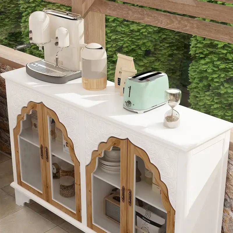 Mueble de almacenamiento de madera tallada para baño, aparador, vitrina de cristal acrílico