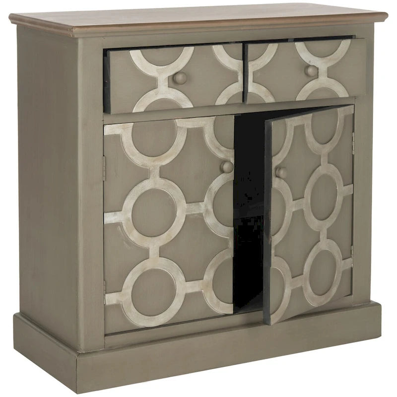 Baúl de almacenamiento gris con motivo de cadena decorativa, 29 Anchura x 15 Profundidad x 29 Altura